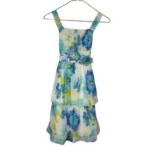 Vintage 90s Disorderly Kids Floral Cottagecore Girls Tiered Bubble Dress Blue 12